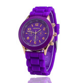 Geneva Montre Jelly pour Femme - Mouvement Quartz Bracelet Silicone Violet