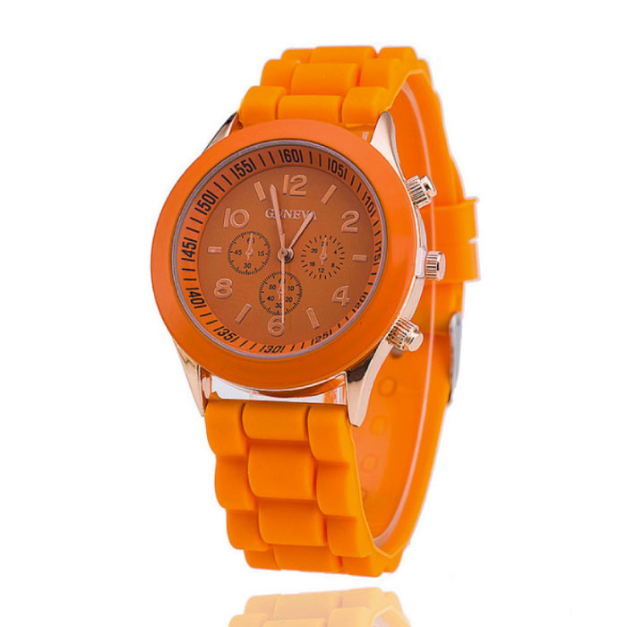 Geneva Montre Jelly pour Femme - Mouvement Quartz Bracelet Silicone Orange