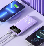 WST 20,000mAh Power Bank with 3 Charging Ports - LED Display & Built-in Flashlight - 100W Battery Charger Purple
