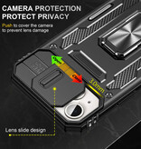 Discover Innovation iPhone 15 - Étui Armor avec béquille et glissière pour appareil photo - Étui à poignée magnétique noir