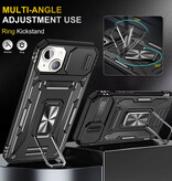 Discover Innovation iPhone 15 - Custodia Armor con cavalletto e scorrimento per fotocamera - Custodia con impugnatura magnetica nera