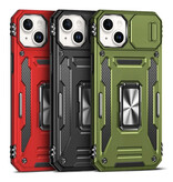 Discover Innovation iPhone 15 - Funda Armor con soporte y deslizador para cámara - Funda con agarre magnético, color rojo