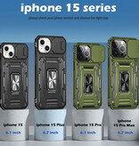 Discover Innovation iPhone 15 - Funda Armor con soporte y deslizador para cámara - Funda con agarre magnético, color rojo