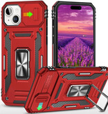 Discover Innovation iPhone 15 - Armor Hoesje met Kickstand en Camera Slide - Magneet Grip Cover Case Rood