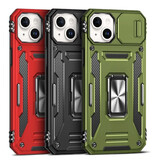 Discover Innovation iPhone 15 - Armor Case avec béquille et caméra Slide - Magnet Grip Cover Case Vert