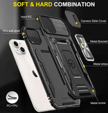 Discover Innovation iPhone 15 - Armor Case avec béquille et caméra Slide - Magnet Grip Cover Case Vert