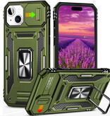 Discover Innovation iPhone 15 - Funda Armor con soporte y deslizador para cámara - Funda con agarre magnético, color verde