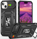 Discover Innovation iPhone 15 Plus - Coque Armure avec Béquille et Glissière pour Appareil Photo - Étui à Poignée Aimantée Noir