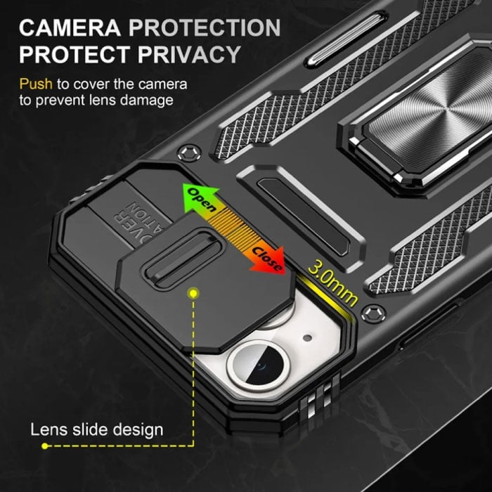 Discover Innovation iPhone 15 Pro Max – Etui pancerne z podpórką i prowadnicą aparatu – Etui z uchwytem magnetycznym, czerwone