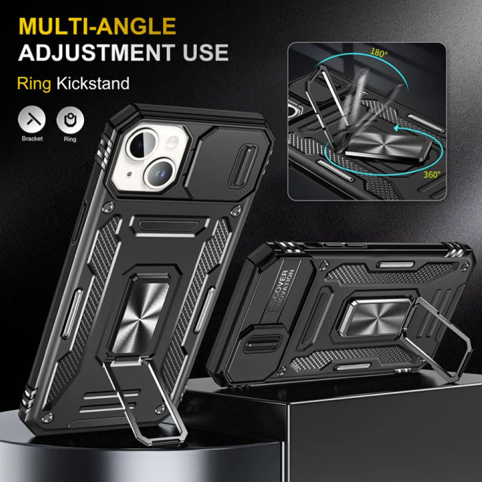 Discover Innovation iPhone 15 Pro Max - Custodia Armor con cavalletto e scorrimento per fotocamera - Custodia con impugnatura magnetica Rossa