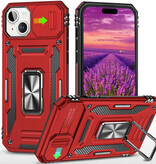 Discover Innovation iPhone 15 Plus - Coque Armor avec béquille et glissière pour appareil photo - Coque à poignée magnétique Rouge