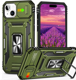 Discover Innovation iPhone 15 Plus - Coque Armor avec béquille et glissière pour appareil photo - Étui à poignée magnétique Vert