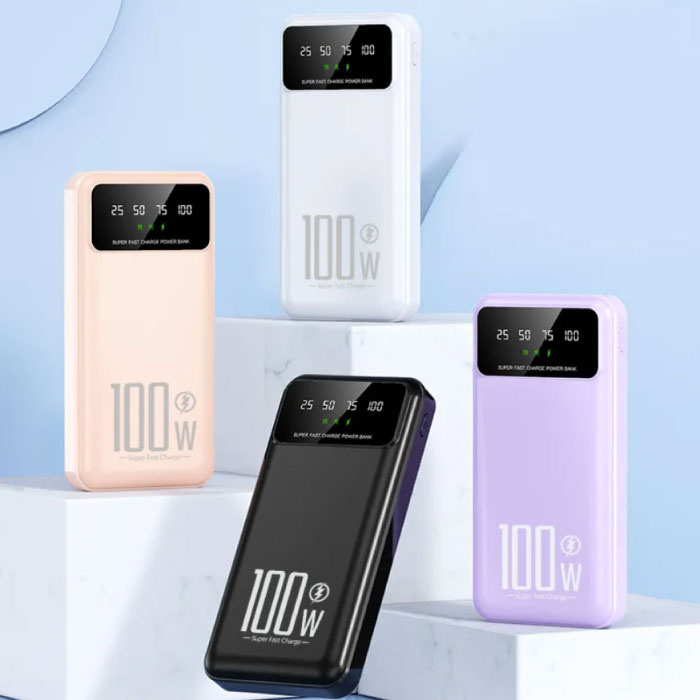 WST Banque d'alimentation 50 000 mAh avec 3 ports de charge - Écran LED et lampe de poche intégrée - Chargeur de batterie 100 W Noir