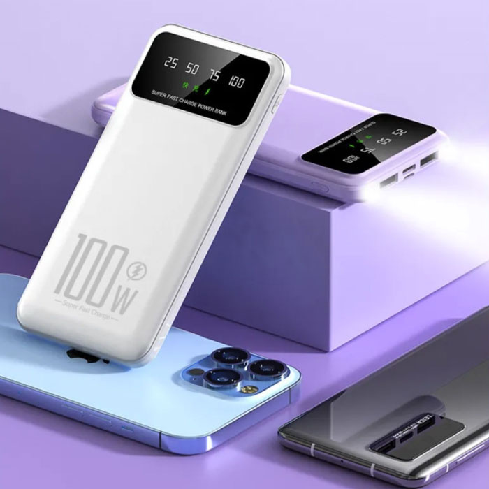 WST 50.000mAh Powerbank met 3 Oplaadpoorten - LED Display & Ingebouwde Zaklamp - 100W Batterij Oplader Zwart