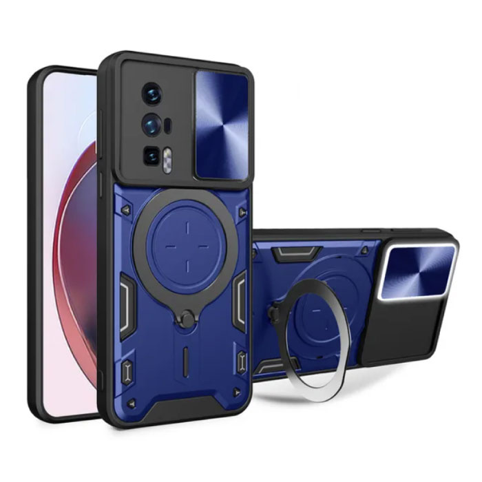 Xiaomi Poco F5 (5G) Hülle mit Ringständer und Magnet – stoßfeste Schutzhülle Blau
