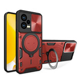Peaktop Etui Xiaomi Poco F5 Pro (5G) z pierścieniową podstawką i magnesem - odporne na wstrząsy etui w kolorze czerwonym