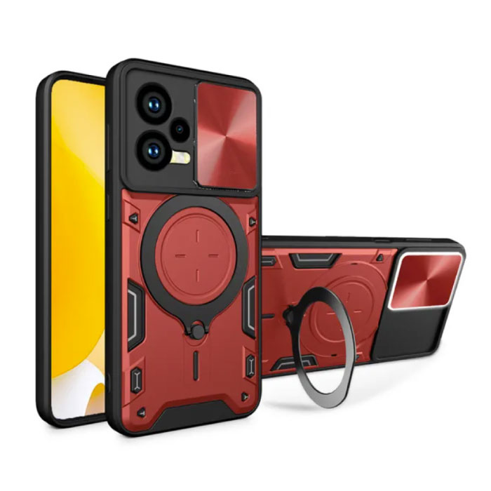 Xiaomi Poco F5 (5G) Case with Ring Kickstand and Magnet - Shockproof Cover Case Red