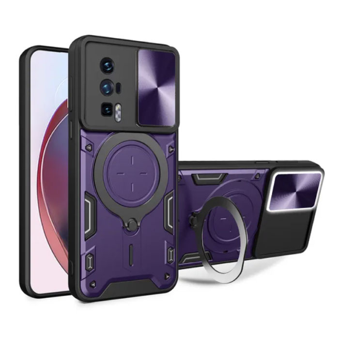Coque Xiaomi Poco F5 (5G) avec Anneau Béquille et Aimant - Housse Antichoc Violet