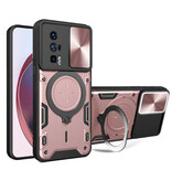 Peaktop Etui Xiaomi Poco F5 (5G) z pierścieniową podstawką i magnesem - odporne na wstrząsy etui w kolorze różowym