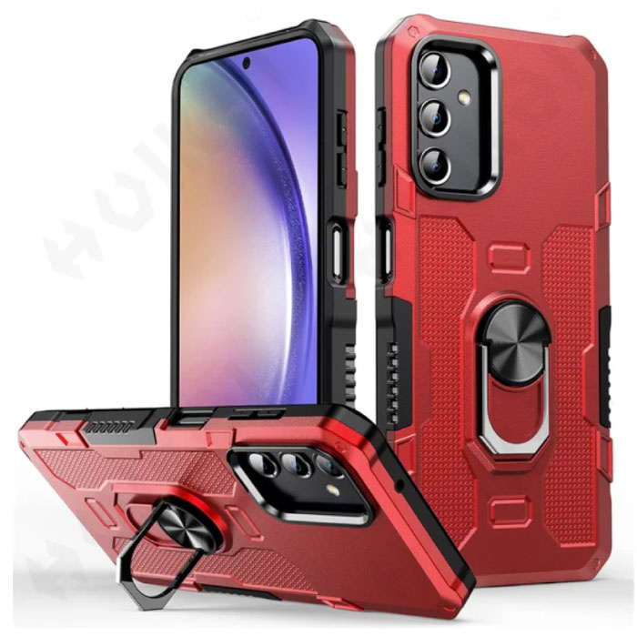 Huikai Etui Samsung Galaxy A34 (5G) + magnes na podstawkę - Odporne na wstrząsy etui z uchwytem Popgrip w kolorze czerwonym