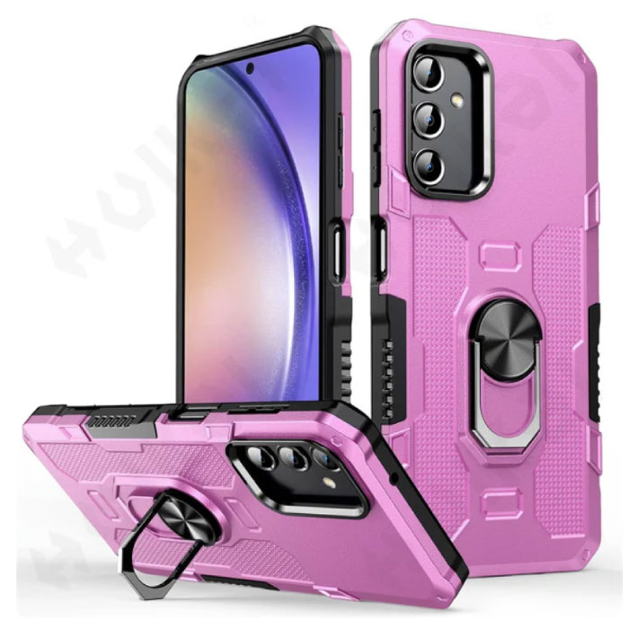 Huikai Samsung Galaxy A24 (4G) Hülle + Kickstand-Magnet – stoßfeste Abdeckung mit Popgrip Pink