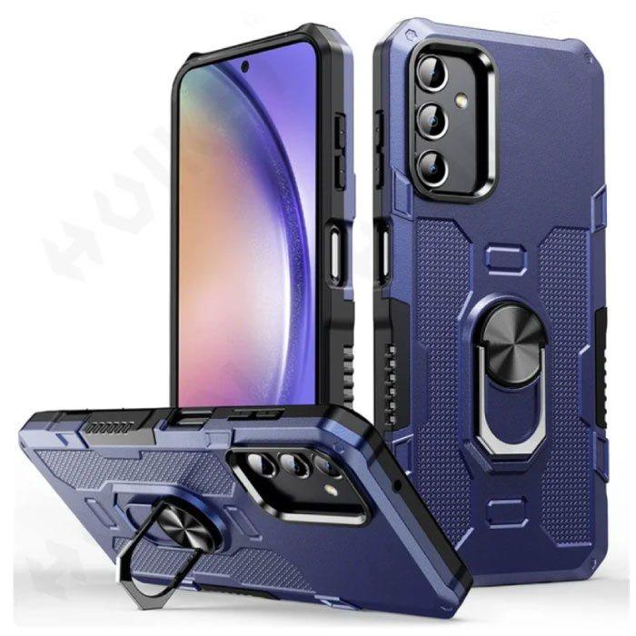 Huikai Samsung Galaxy A24 (4G) Case + Kickstand Magnet - Shockproof Cover with Popgrip Blue