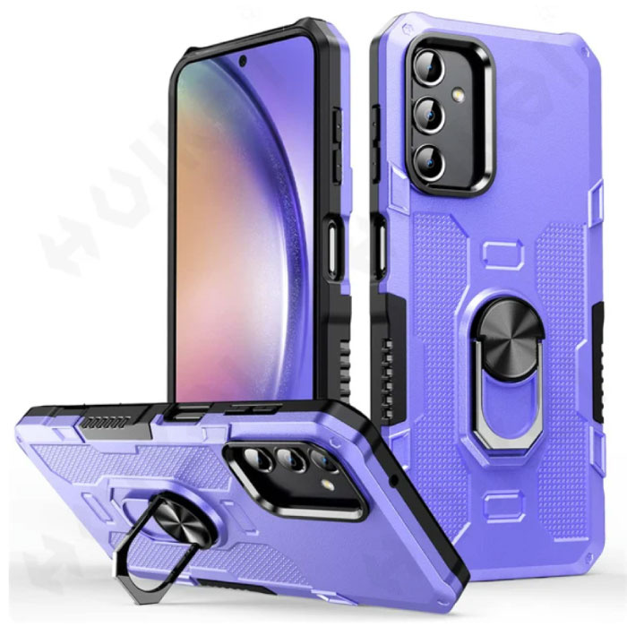 Huikai Samsung Galaxy A14 Case + Kickstand Magnet - Shockproof Cover with Popgrip Purple
