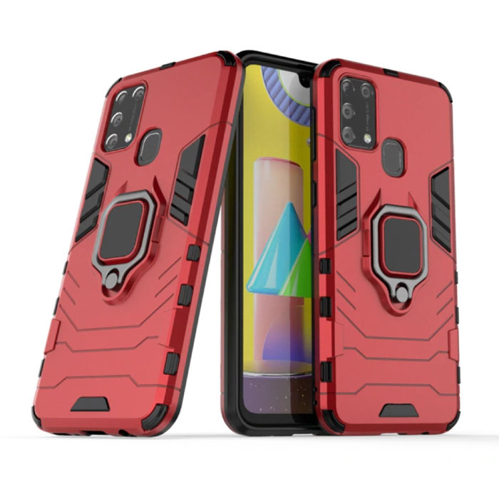 Keysion Samsung Galaxy M52 (5G) Hoesje met Kickstand en Magneet - Shockproof Cover Rood