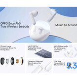 OPPO Enco Air 3 Wireless Earphones - AI Noise Canceling Earbuds Bluetooth 5.3 Earphone White