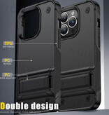 Huikai iPhone SE (2022) Armor Hoesje met Kickstand - Shockproof Cover Case - Zwart