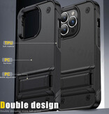 Huikai iPhone 15 Pro Max Armor Case with Kickstand - Shockproof Cover Case - Black