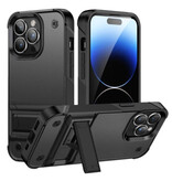 Huikai iPhone 15 Pro Armor Case with Kickstand - Shockproof Cover Case - Black