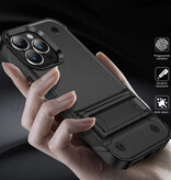 Huikai iPhone 15 Armor Case with Kickstand - Shockproof Cover Case - Black