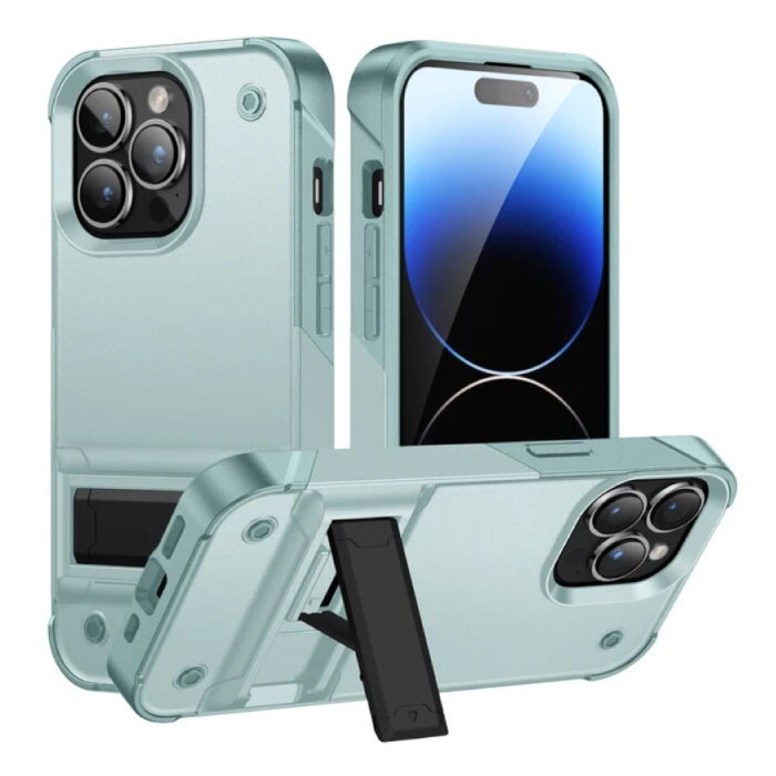 Huikai iPhone 12 Pro Max Armor Hoesje met Kickstand - Shockproof Cover Case - Groen
