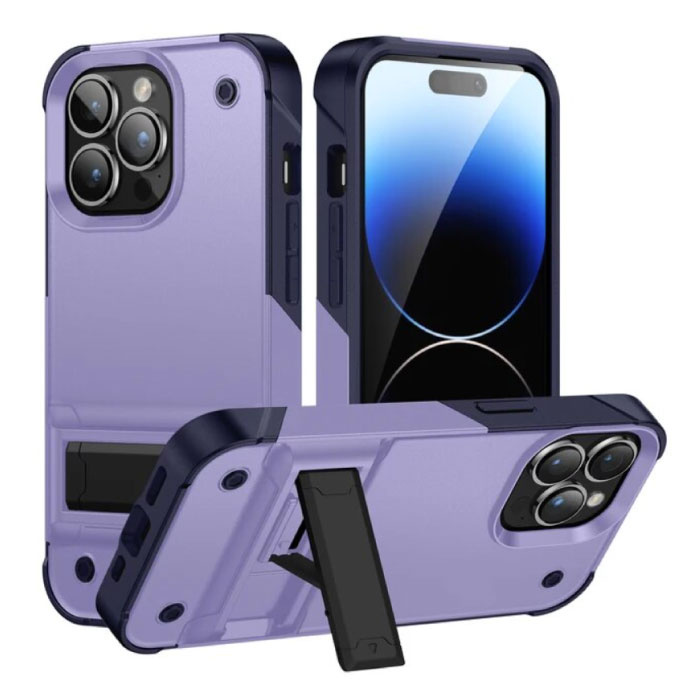 Huikai iPhone 15 Armor Case with Kickstand - Shockproof Cover Case - Purple