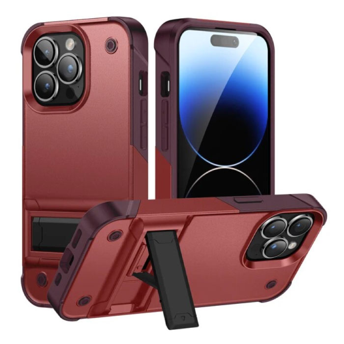 Huikai Funda Armor para iPhone 15 Pro con Pata de Cabra - Funda Antigolpes - Rojo