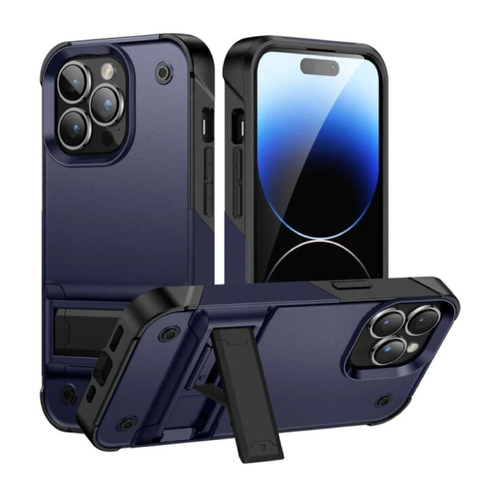 Huikai iPhone 15 Pro Max Armor Case with Kickstand - Shockproof Cover Case - Blue