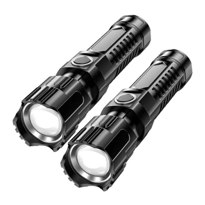 2er-Pack LED-Taschenlampe – wiederaufladbare USB-Hochleistungs-Campingleuchte, wasserdicht, Schwarz