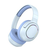 WYMECT Bezprzewodowe słuchawki RGB z mikrofonem – bezprzewodowy zestaw słuchawkowy Bluetooth 5.0 w kolorze niebieskim