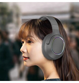 WYMECT Bezprzewodowe słuchawki RGB z mikrofonem - bezprzewodowy zestaw słuchawkowy Bluetooth 5.0 w kolorze beżowym