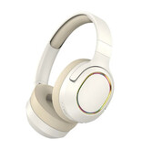 WYMECT Casque RVB sans fil avec microphone - Casque sans fil Bluetooth 5.0 Beige