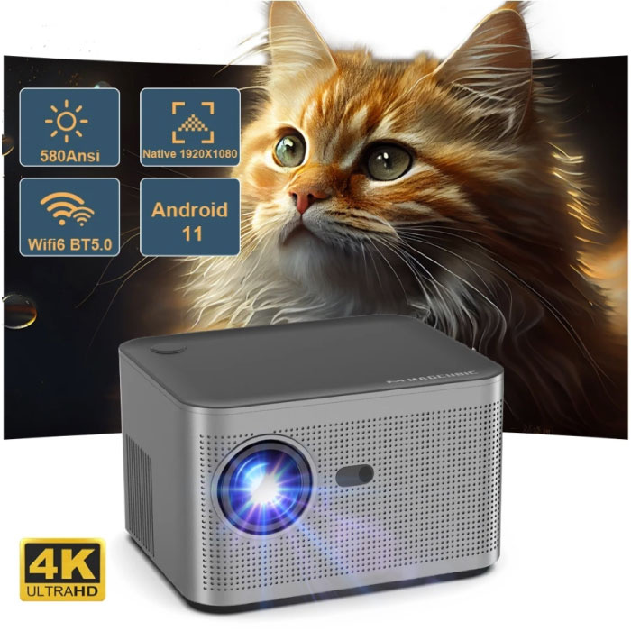Proyector Android 11 - 580 lúmenes ANSI - Beamer Home Media Player gris