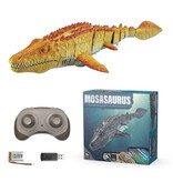 DZQ RC Mosasaurus avec télécommande - Jouet robot poisson contrôlable sans fil jaune