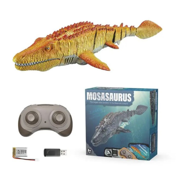 DZQ RC Mosasaurus avec télécommande - Jouet robot poisson contrôlable sans fil jaune
