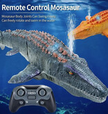 DZQ Mosasaurus RC con telecomando - Robot giocattolo controllabile Pesce senza fili Grigio