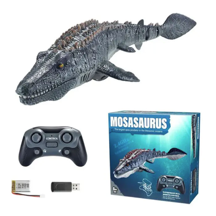 RC Mosasaurus with Remote Control - Controllable Toy Robot Fish Wireless Gray