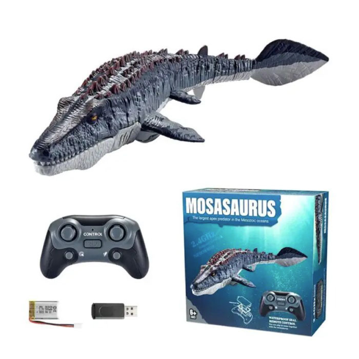DZQ RC Mosasaurus z pilotem - sterowany robot-zabawka-ryba, bezprzewodowa, czarna