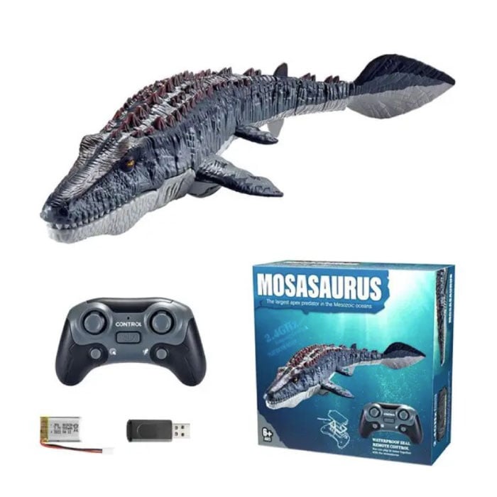 RC Mosasaurus con Control Remoto - Robot de Juguete Controlable Pez Inalámbrico Negro