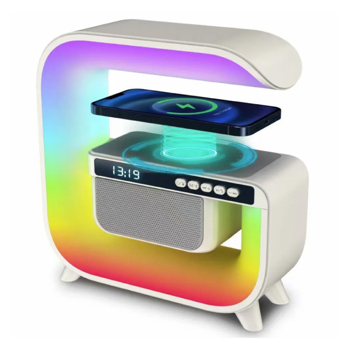 Caja de sonido RGB y cargador - Despertador Bluetooth 5.0 Lámpara de altavoz inalámbrico Blanco