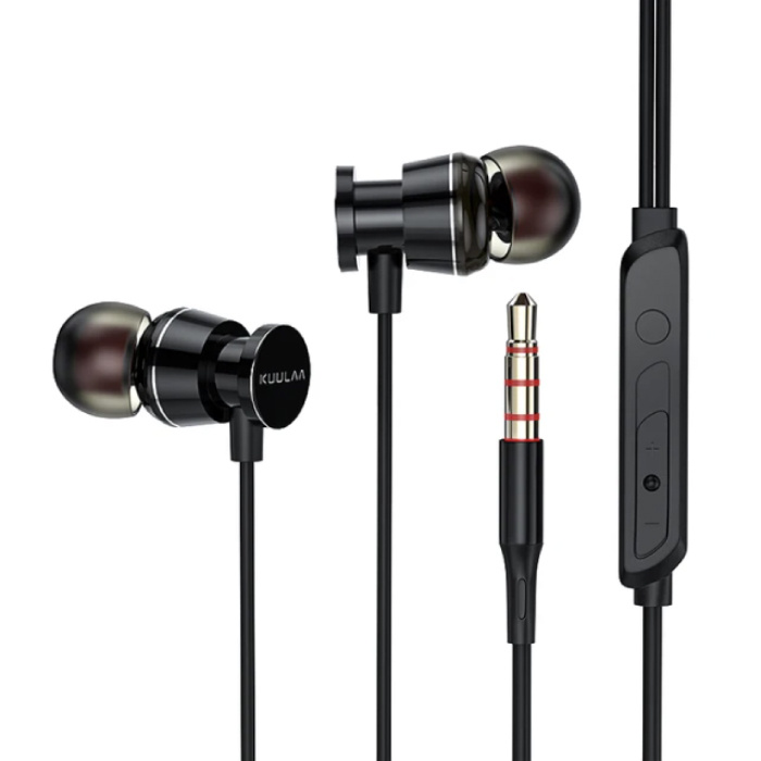 Słuchawki z mikrofonem i sterowaniem jednym przyciskiem - słuchawki AUX 3,5 mm Przewodowe słuchawki douszne Czarne